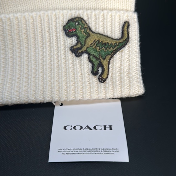 Coach Limited Edition Rexy Patch Cap Wool Beanie hat Dinosaur Patch Chalk White - Picture 5 of 7